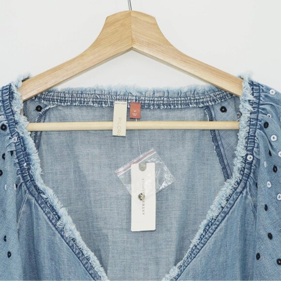 Anthropologie Pilcro Embroidered Chambray Blouse - Picture 9 of 14
